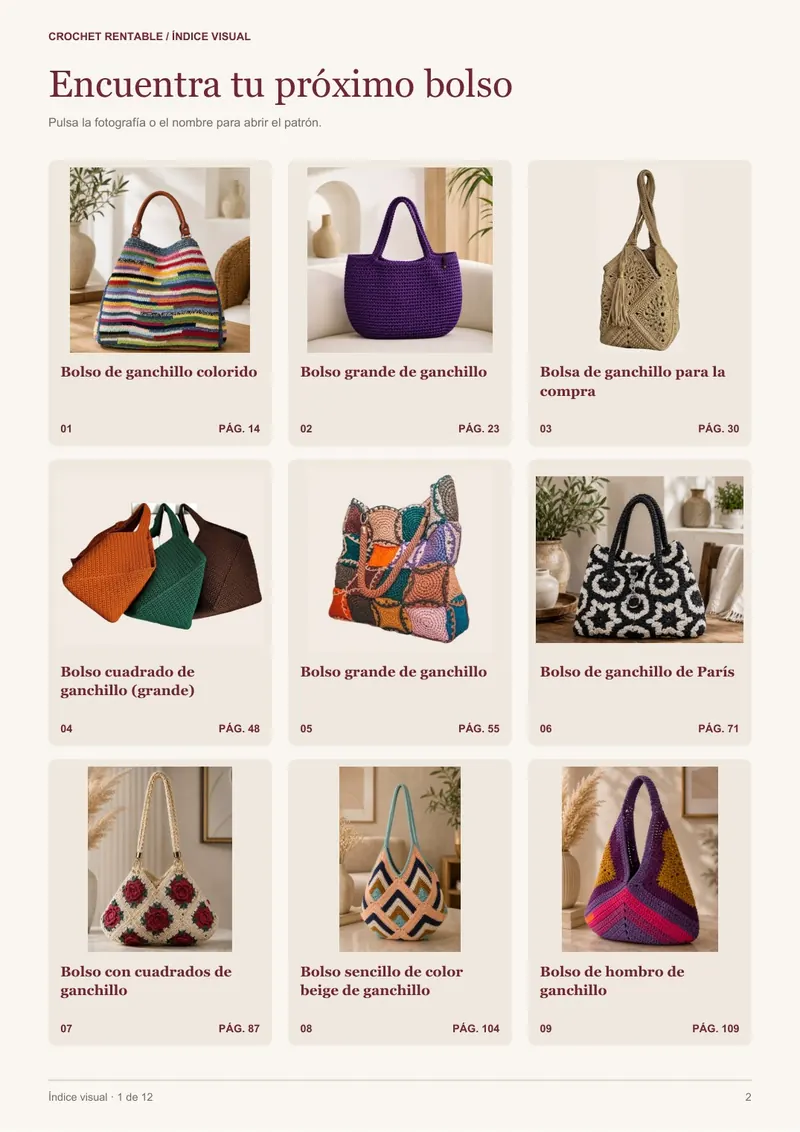 Índice visual de la colección Crochet Rentable